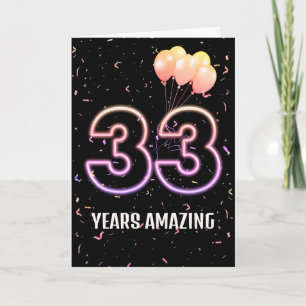 Cartão Balões de Aniversário de 33 Anos e Confetes
