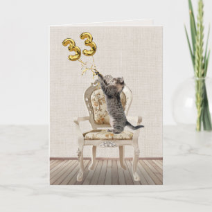 Cartão Balões de Aniversário de 33 Anos e Gato Malhado