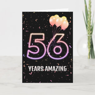 Cartão Balões de Aniversário de 56 Anos e Confetes