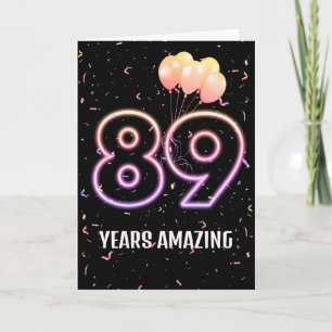 Cartão Balões de Aniversário de 89 anos e Confetes