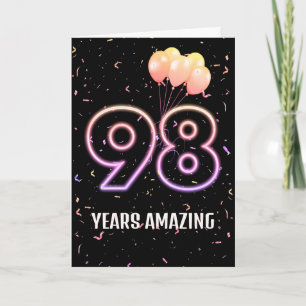 Cartão Balões de Aniversário de 98 anos e Confetes