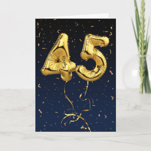 Cartão Balões de Aniversário de Mylar Dourados 45 e Cartã