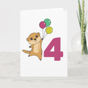 Cartão Balões de Aniversário de Quatro Anos de Suricata p