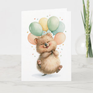 Cartão Balões de Aniversário de Quokka Fofo Cumprimento