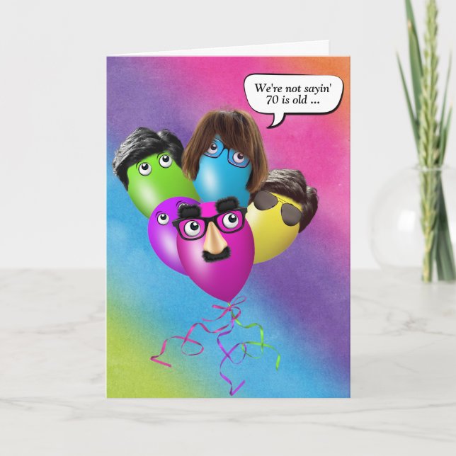 Cartão Balões de Aniversário do 70 Rainbow (Frente)