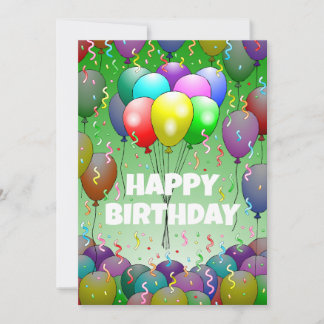 Cartão Balões de Aniversário e Confetes Lindos