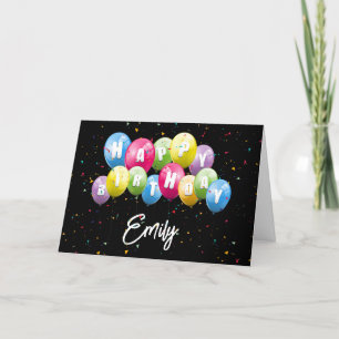 Cartão Balões de Aniversário e Confetti