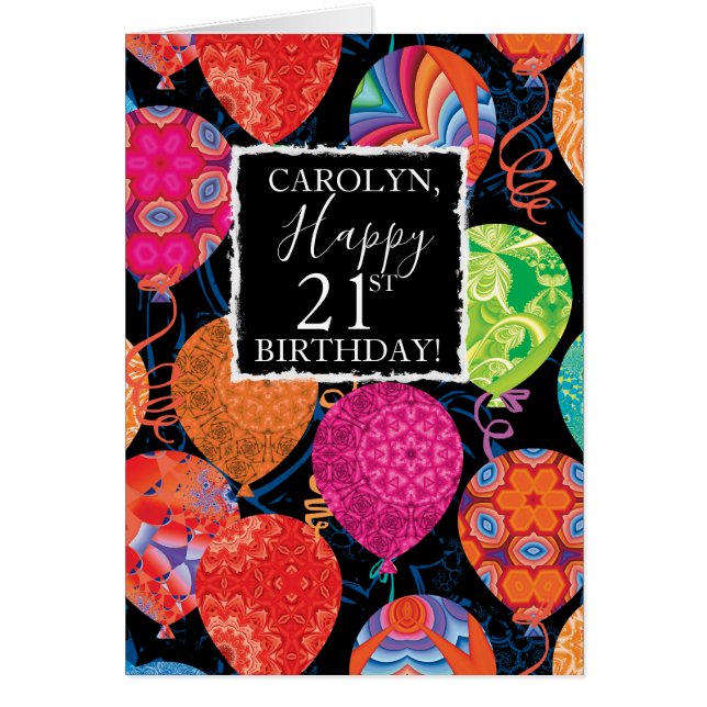 Cartão Balões De Aniversário Festivos Para Ela (Frente)