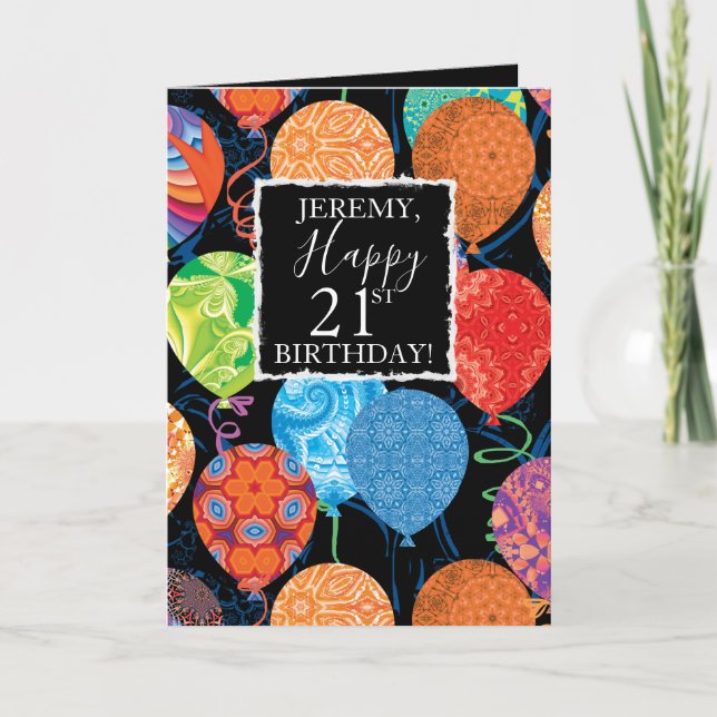 Cartão Balões De Aniversário Festivos Para Ele (Frente)