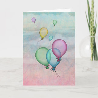 Cartão Balões de Aquarela no Céu de Aniversário 