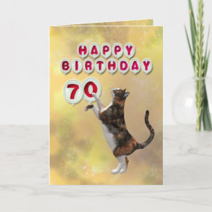 Cartão Balões de Feliz Aniversário de Gato e 70