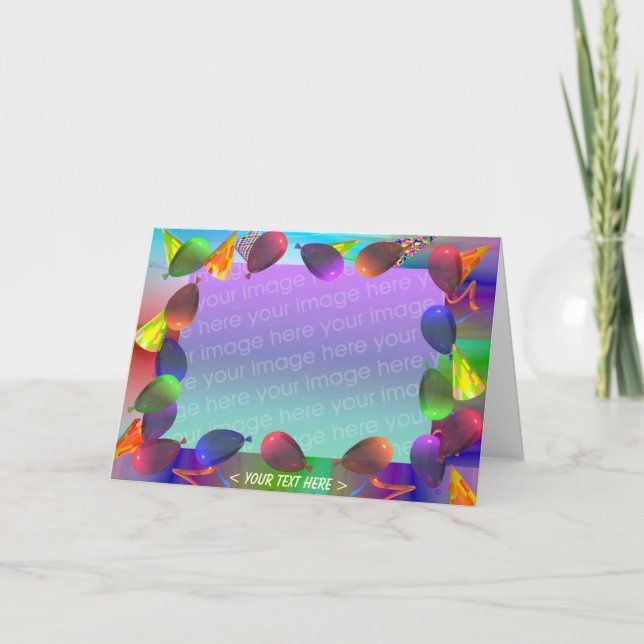 Cartão Balões de festa de aniversário e Chapéus (fotogram (Frente)