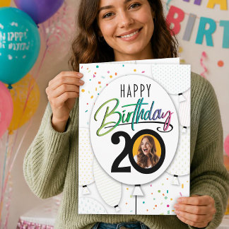 Cartão Balões de Foto Personalizados de Aniversário de 20