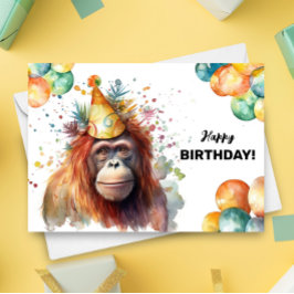 Cartão Balões do Orangutan e Feliz Aniversário do Partido
