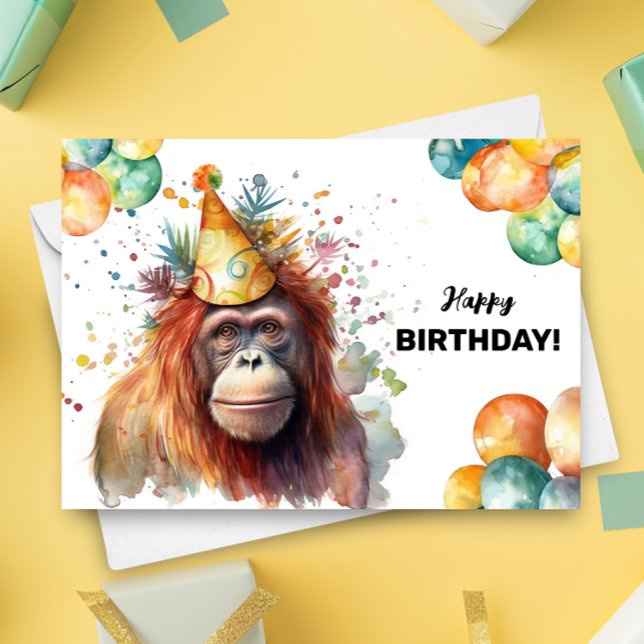 Cartão Balões do Orangutan e Feliz Aniversário do Partido (Criador carregado)
