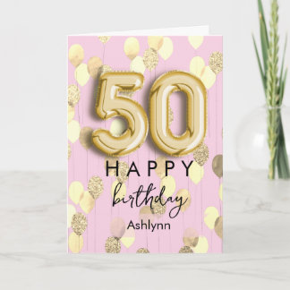 Cartão Balões Dourados Personalizados Aniversário 50