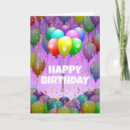 Cartão Balões e Confetes de Aniversário