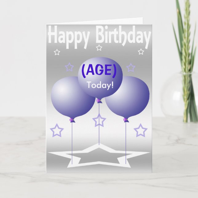 Cartão Balões e estrelas roxos (Frente)