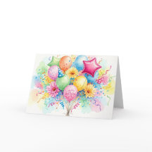 Balões e Flores de Feliz Aniversário em Aquarela