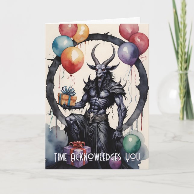 Cartão Balões e Presentes de Aniversário Baphomet Gótico (Frente)