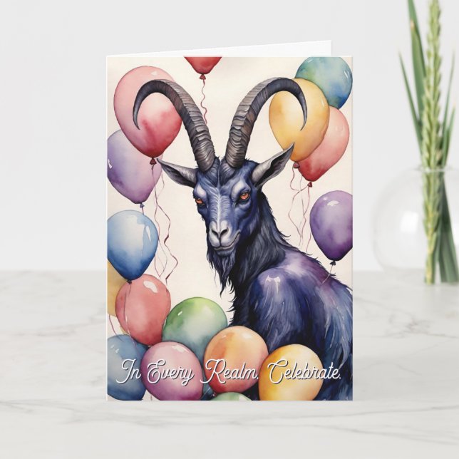Cartão Balões e Presentes de Aniversário Baphomet Gótico (Frente)