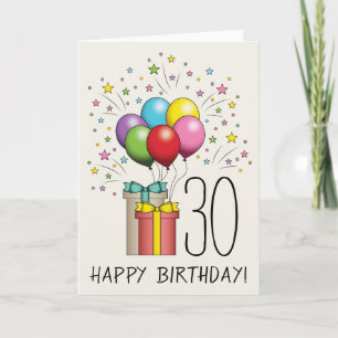 Cartão Balões e Presentes de Aniversário com Idade e Text