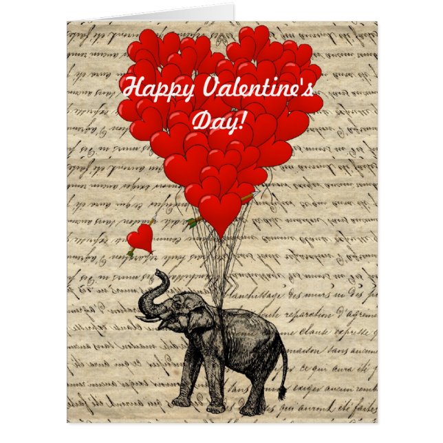Cartão Balões em forma de elefante e coração (Frente)