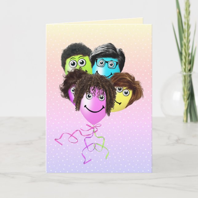 Cartão Balões Pessoas Engraçados Do Grupo (Frente)