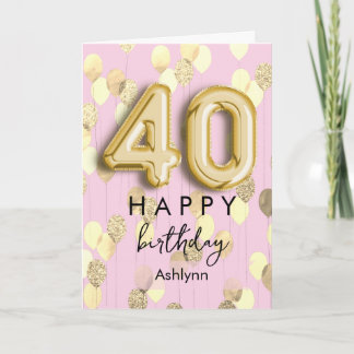 Cartão Balões Rosa e Dourado Personalizados Aniversário d