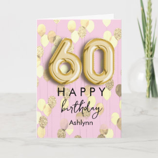 Cartão Balões Rosa e Dourado Personalizados Aniversário d