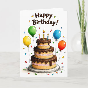 Cartão Baloões de Bolo de Chocolate de Aniversário
