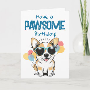 Cartão Baloões Divertidos de Aniversário de Corgi Legal F