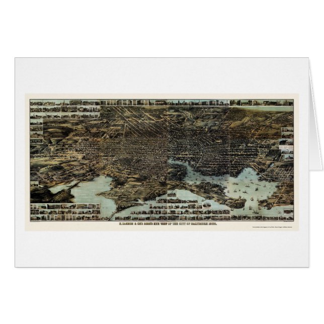 Cartão Baltimore, mapa panorâmico da DM - 1870 (Frente Horizontal)