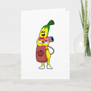 Cartão Banana como Cabelereiro com Secador de Cabelo