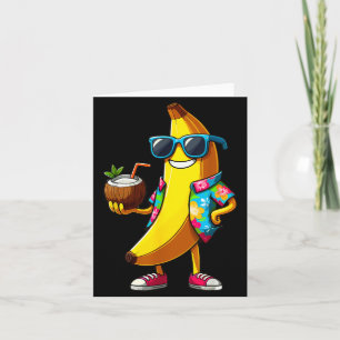 Cartão Banana Usando Óculos de Sol Bebendo Coco Verão