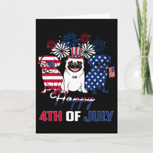 Cartão Bandeira Americana 4 de Julho Três Pug Vermelho Br