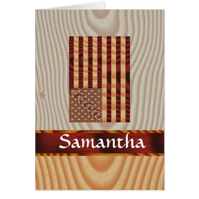 Cartão Bandeira americana de madeira azul (Frente)