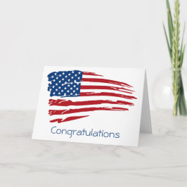 Cartão Bandeira Americana de Parabéns Militares Patriótic