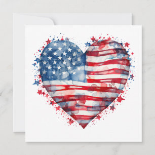 Cartão Bandeira Americana Estrelas Listras Coração Patrió