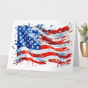 Cartão Bandeira Americana EUA Aquarela 4 de Julho