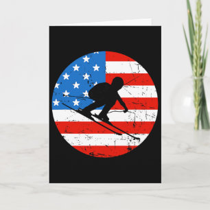 Cartão Bandeira Americana Neve Esqui Esqui Alpino Esquiad