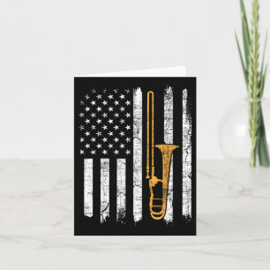 Cartão Bandeira Americana Trombone - Trombonista Amor Mús