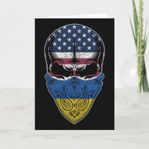 Cartão Bandeira Americana Ucraniana - Crânio de Raízes da