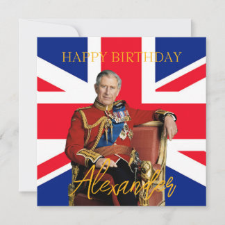 Cartão Bandeira britânica do Rei Charles III com nome per
