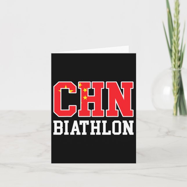 Cartão Bandeira Chinesa Biathlonista - Chinês Chn Biathlo (Frente)