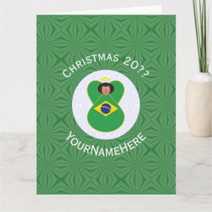 Cartão Bandeira de Anjo de Natal Personalizada Brasileira