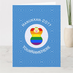 Cartão Bandeira de Hanukkah do Anjo Loiro com Preço Gay P