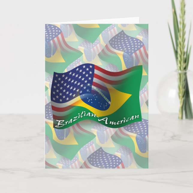 Cartão Bandeira de ondas brasileira-americana (Frente)