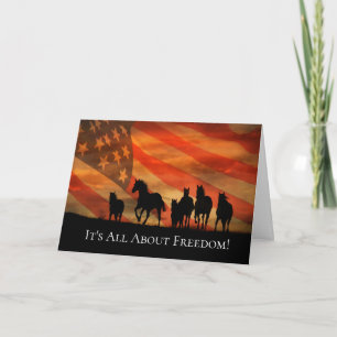 Cartão Bandeira dos Cavalos Patrióticos da Liberdade em 4