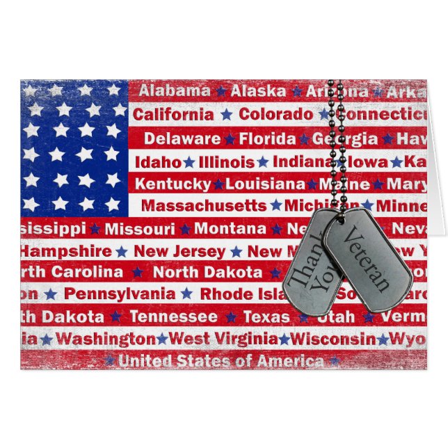 Cartão Bandeira dos Estados Unidos no Dia do Veterano (Frente Horizontal)